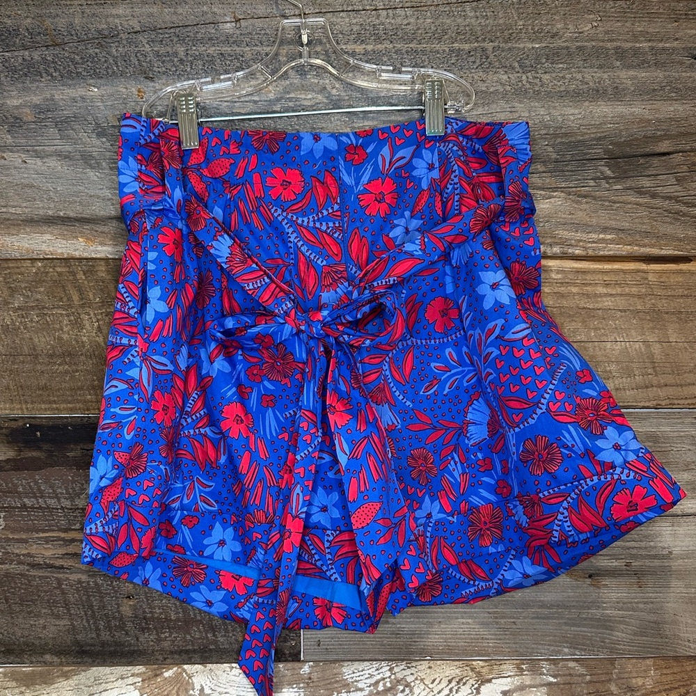 Sugarlips Blue and Red Floral Paperbag Waist Shorts